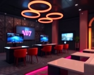 cutting-edge AI media platform, focused, testing new algorithms, photorealistic, high-tech lounge area with VR stations, highly detailed, glowing data scripts, HDR quality, soft gradients, softbox lighting, shot with a wide macro lens.